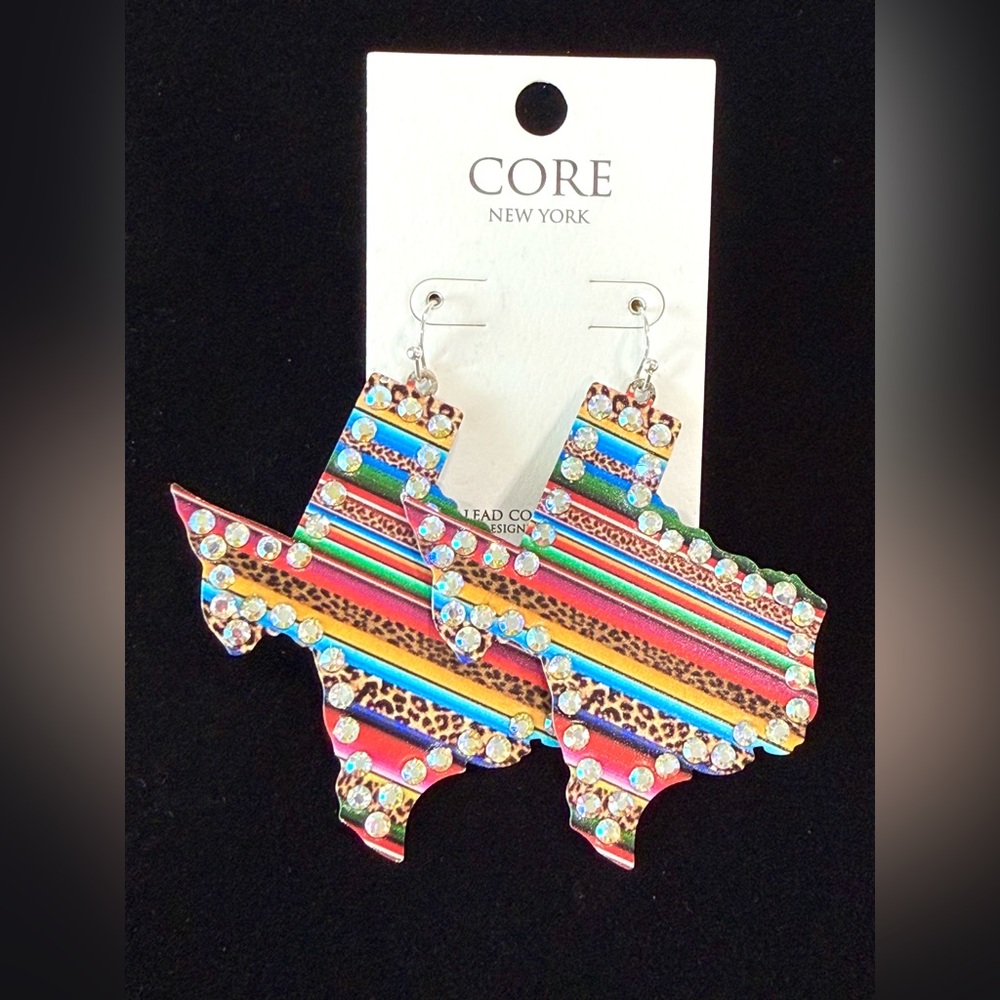New Serape "Texas" Statement Earrings with Crystal Trim